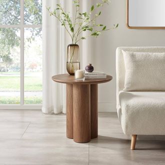 Furniturebox Sutton Wood Veneer Round Side Table in Walnut