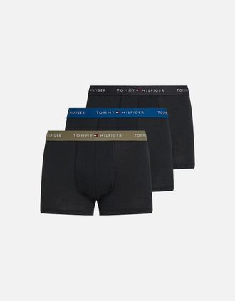 Tommy Hilfiger Mens Tommy Hilfiger 3-Pack Signature Cotton Boxer Trunks, Blue/Black/Utility Olive - Size: 32/34/35