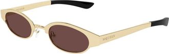 Alexander McQueen Goud/Bruin Zonnebril Am 0545S - unisex - Zonnebrillen - Geel - 48 MM - Accessoires