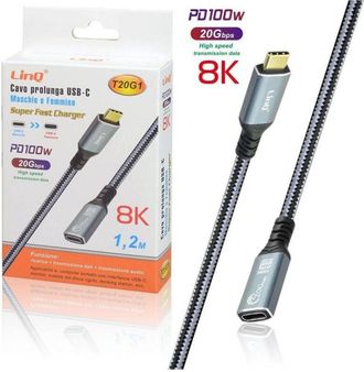 Trade Shop Trade Shop - Cable De Extensi&oacute;n Usb-c Masculino Tipo-c 8k Recarga Pd100w 1,2mt 20gbps T20g1
