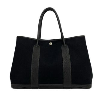 Herm&egrave;s Black Toile Officier Buffalo Leather Handbag Tote Bag (Pre-Owned)