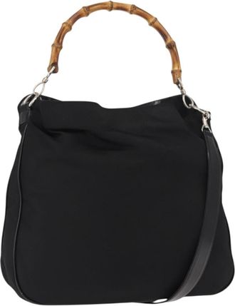 Gucci Vintage Bamboo Handle Bag Nylon Black Nylon Handbag (Pre-Owned)