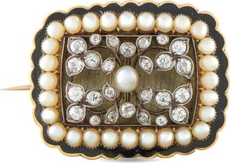Luxury Bazaar Antique 14K Rose Gold Diamond, Pearl, and Enamel Brooch MF08-082426