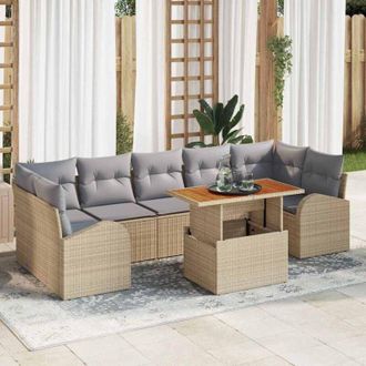 vidaXL Conjunto De Sof&aacute; De Jard&iacute;n Con Coj&iacute;n 8 Pcs Beige Y Gris Claro Vidaxl