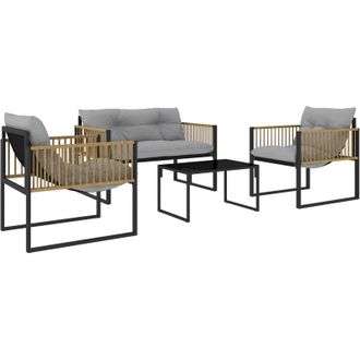 OUTSUNNY Conjunto De Jard&iacute;n Exterior De Rat&aacute;n Sint&eacute;tico De 4 Piezas Incluye Sof&aacute; De 2 Plazas 2 Sillones 1 Mesa De Centro Con Cojines Gris Y Natural