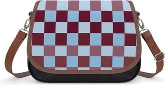 Generic Brown And Blue Checkered Small Womens Crossbody Bags Shoulder Handbag with Adjustable Strap for Travel