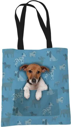 Bang Tidy Clothing Jack Russell Terrier Gifts for Dog Lovers Owners - Reusable Shopper Shoulder Tote Bags - Cloth Fabric Gift Bag with Dogs on - BLUE