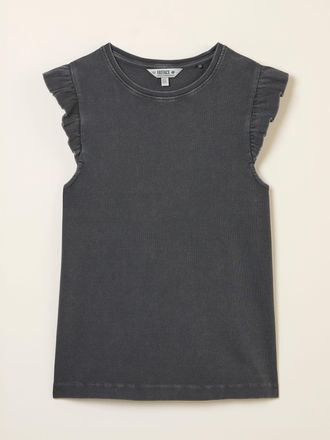Fat Face FatFace Charcoal Grey Frill Sleeveless Top