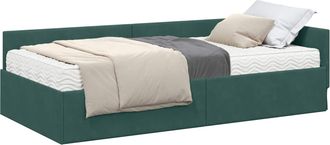 vidaXL Estructura De Cama Esquina Con Colch&oacute;n 2 Uds. Verde Oscuro Vidaxl
