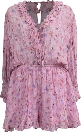 Iro Iro Joyce Floral Print Ruffle Romper In Pink Viscose