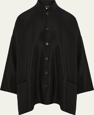 Eskandar Wide A-Line Mandarin Jacket - Long Length