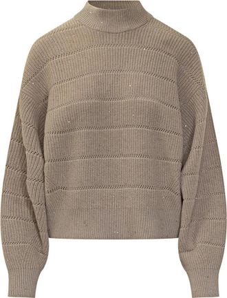 Brunello Cucinelli Geribbelde coltrui - Dames - Coltruien - Bruin - M - Truien & Vesten