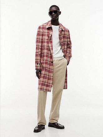 Tommy Hilfiger Madras Check Regular Fit Linen Blend Trench Coat