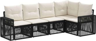 vidaXL Conjunto De Sof&aacute;s De Jard&iacute;n 5 Uds. Negro Y Blanco Crema Vidaxl