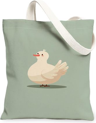 Generic Cute Duck Canvas Tote Bags, Adorable Animal Design Reusable Grocery Bags, Lightweight Washable Shoulder Strap Canvas for Gy, Green, 13x15 Inch