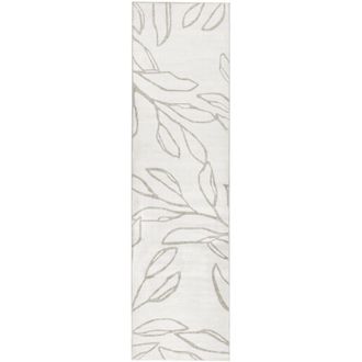 Beliani Runner Rug Light Beige Fabric 80 x 300 cm Modern Leaves Pattern Hallway For Underfloor Heating Anti-Slip Bottom Low-Pile BISMIL