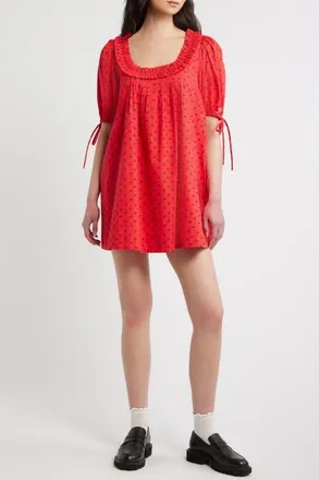 Damson Madder Jemima Organic Cotton Minidress in Red at Nordstrom, Size 12