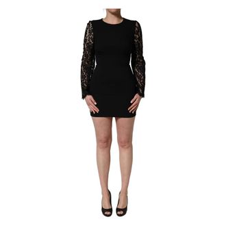 Dolce & Gabbana Short Dresses, female, Black, Size: XS Lace Long-Sleeve Mini Dress