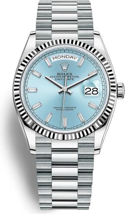 Rolex Day-Date 36 Ice Blue Bguette Dial Automatic Mens Platinum President Watch M128236-0009