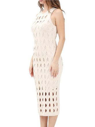 Pinko White Viscose Nylon Tricot Sheath Dress