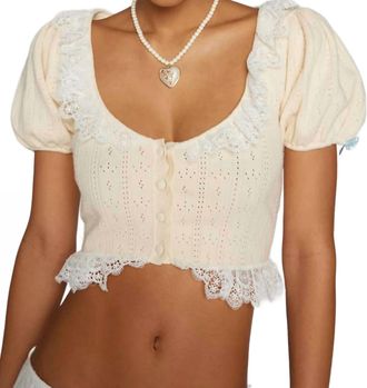 For Love & Lemons Daniela Knit Top In Cream White