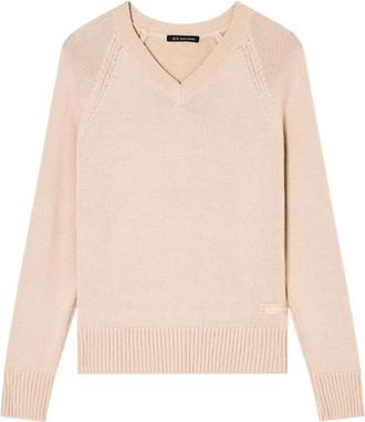 A|X Armani Exchange V-hals Trui - Dames - V-hals truien - Beige - M - Katoen - Truien & Vesten