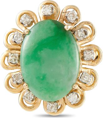 Luxury Bazaar Vintage 14K Yellow Gold 0.48ct Diamond and Jade Pendant Brooch MF01-091426