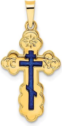 Diamond2Deal 14k Yellow Gold Polished Eastern Orthodox Blue Enamel Solid Cross Pendant
