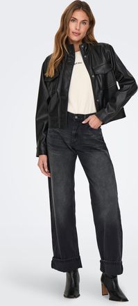 Only Weite Jeans ONLY ONLELLA MW WIDE FOLD UP TAI523 DNM, Damen, Gr. XL, L&auml;nge 32, washed schwarz, Denim/Jeans, Obermaterial: 100% Baumwolle, unifarben, la