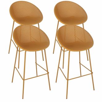 Oviala Juego de 4 sillas altas de jard&iacute;n de pl&aacute;stico amarillo mostaza