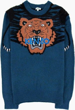 Kenzo Mens Kenzo Claw Tiger Jumper Blue/orange - Size: 38