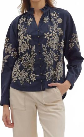 Entro Delphinium Long Sleeve Blouse In Navy