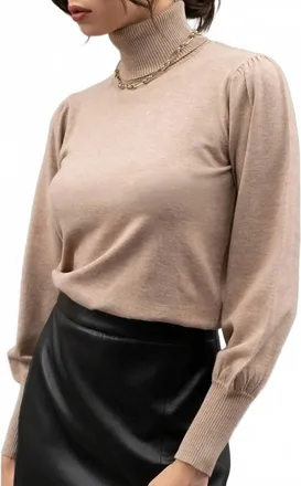 Blu Pepper Solid High Turtle Neck Long Sleeve Knit Top In Oatmeal