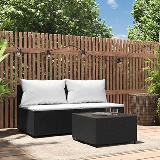 vidaXL Set De Muebles De Jard&iacute;n 3 Pzas Y Cojines Rat&aacute;n Sint&eacute;tico Negro Vidaxl