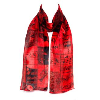 Hat To Socks Musical Instruments and Notes Chiffon Satin Scarf (Red/Black)