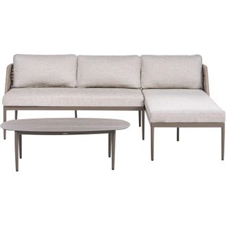 Beliani Set da salotto a 3 posti con divano angolare sinistro e tavolino in tessuto con struttura in alluminio beige Leffe