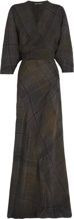 Cortana Kleedjes, Dames, Grijs, M, Agate, lange geruite maltinto jurk