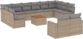 vidaXL Juego De Sof&aacute;s Jard&iacute;n Con Cojines Beige Mezcla 13 Pzas Rat&aacute;n Pe Vidaxl