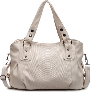 Generic Women PU Leather Large Capacity Tote Bags Adjustable Strap for Daily Use (Beige)