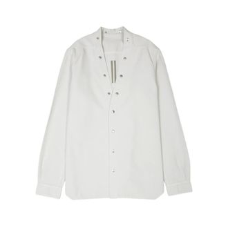 Rick Owens Casual Shirts, male, White, Size: M Collarless Snap-Button Shirt