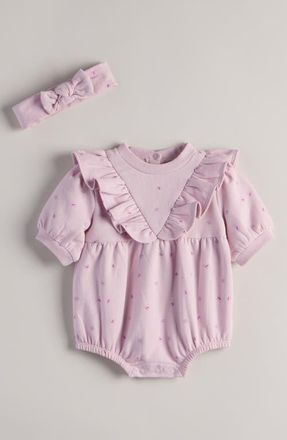 Nordstrom Ruffle Cotton Fleece Romper & Headband Set in Pink Windsome Butterflies at Nordstrom, Size 12M