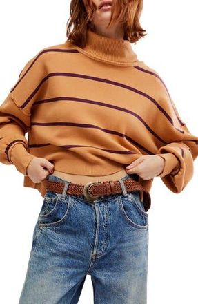 Free People Paulie Stripe Turtleneck Sweater in Butterrum Combo at Nordstrom Rack, Size X-Large