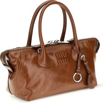 Miu Miu Womens Glossy Leather Handbag Rosewood Calf Handbags Hand Bags