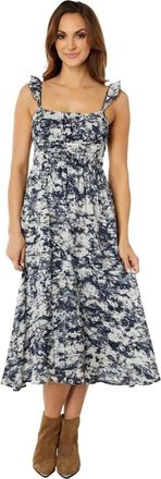 Moon River Moon River Dress Womens Navy Printed Pleated Ruffle A-Line Party JDM999