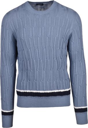 Drumohr Textured Cable Knit Crew Neck Sweater In Cotton Cashmere Blend