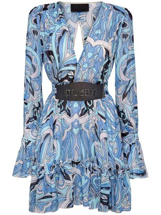 Philipp Plein graphic-print long-sleeved minidress - Blue