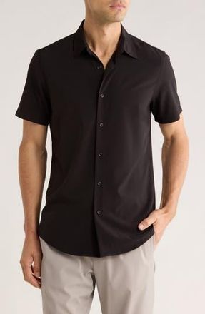 14th & Union Short Sleeve Performance Woven Button-Up Shirt in Black at Nordstrom Rack, Size Xx-Large