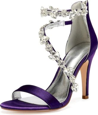 Generic Wedding Shoes Women Ankle Strap Heels Bridal Heels Open Toe Stiletto High Heeled Sandals for Prom, Party, Daily 10.5Cm,Dark Purple,9 UK