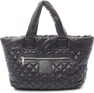 Chanel Black Nylon Leather Handbag Tote Bag (Pre-Owned)