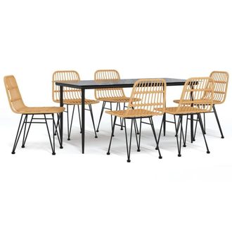 Berkfield Home 7 Piece Garden Dining Set Poly Rattan in Brown